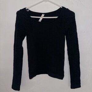 Black tight fit textured black long sleeve top
